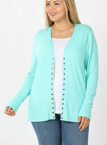 Mint Blue Snap Button Cardigan