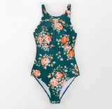 Green Floral Scalloped One-piece Swimsuit