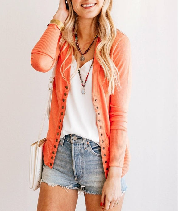 Deep Coral Snap Button Cardigan