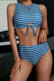 Striped Tie Knot High Waist Bikini