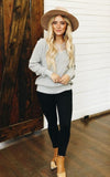 Gray Lace Collar V Neck Ribbed Sweater