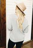 Gray Lace Collar V Neck Ribbed Sweater