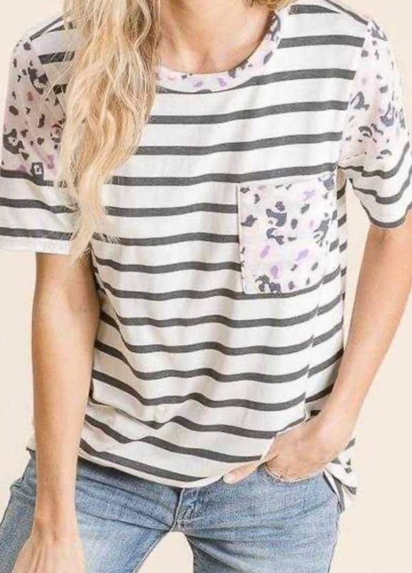 Striped Leopard Pocket Tee