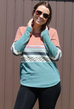 Marsala/Jade COLOR BLOCK LONG SLEEVE TOP