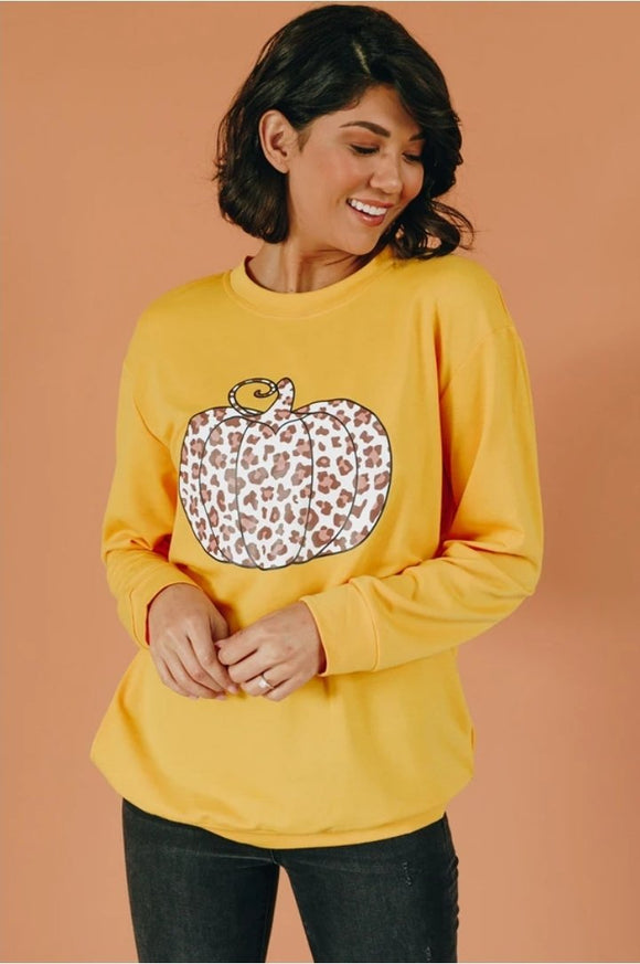 Yellow Animal Print Pumpkin Graphic Sweatshirt