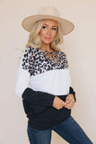 Leopard Color Block Linked Neck Long Sleeve Top