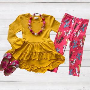 Golden Yellow Tunic with Llama Leggings Outfit-sparkledots-sparkledots