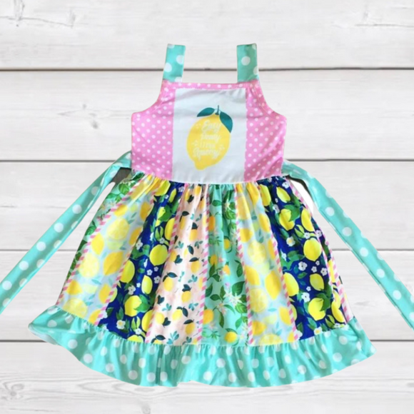 Sweet Lil' Citrus Patchwork Tie Dress-sparkledots-sparkledots