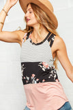 Floral Stripe Color Block Tank Top