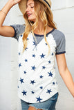 Navy Blue Star and Stripe Print Raglan Top