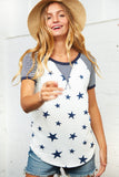 Navy Blue Star and Stripe Print Raglan Top