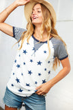 Navy Blue Star and Stripe Print Raglan Top