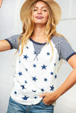 Navy Blue Star and Stripe Print Raglan Top