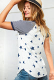 Navy Blue Star and Stripe Print Raglan Top