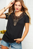 Black Crochet Yoke Key Hole Back Top