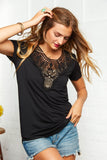 Black Crochet Yoke Key Hole Back Top