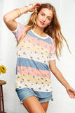 Leopard Print and Stripe Color Block Raglan Top