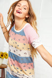 Leopard Print and Stripe Color Block Raglan Top