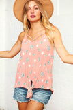 Coral Star Print Front Tie Knot Cami Top