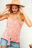 Coral Star Print Front Tie Knot Cami Top