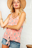 Coral Star Print Front Tie Knot Cami Top