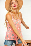 Coral Star Print Front Tie Knot Cami Top