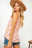 Coral Star Print Front Tie Knot Cami Top