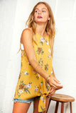 Sunflower Floral Print Front Knot Halter Top