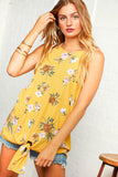 Sunflower Floral Print Front Knot Halter Top