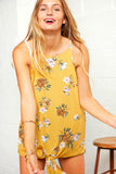 Sunflower Floral Print Front Knot Halter Top