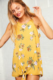 Sunflower Floral Print Front Knot Halter Top