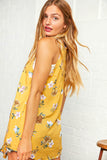 Sunflower Floral Print Front Knot Halter Top