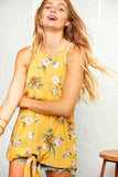 Sunflower Floral Print Front Knot Halter Top