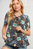 Black Floral Front Tie Eyelet Blouse