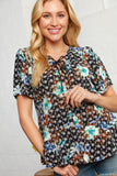 Black Floral Front Tie Eyelet Blouse