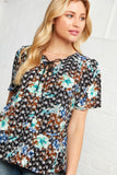 Black Floral Front Tie Eyelet Blouse