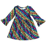 Psychadelic Prismatic Leopard Long Sleeve Ruffle Sleeve Dress-sparkledots-sparkledots