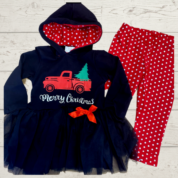 Merry Christmas Hooded Tutu Dress with Polka Dot Pants (HOLIDAY 2021070007)-sparkledots-sparkledots