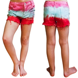 Rainbow Tie Dye Denim Shorts (Pink/Mint/Coral)-sparkledots-sparkledots