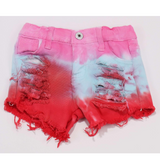 Rainbow Tie Dye Denim Shorts (Pink/Mint/Coral)-sparkledots-sparkledots