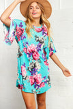 Floral Ruffle Sleeve Back Keyhole Pocketed Dress