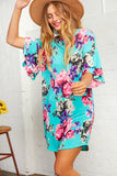 Floral Ruffle Sleeve Back Keyhole Pocketed Dress