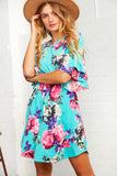 Floral Ruffle Sleeve Back Keyhole Pocketed Dress