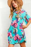 Floral Ruffle Sleeve Back Keyhole Pocketed Dress