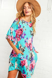 Floral Ruffle Sleeve Back Keyhole Pocketed Dress