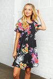 Floral Print Short Ruffle Sleeve Pocketed Dress