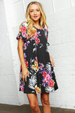 Floral Print Short Ruffle Sleeve Pocketed Dress