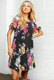 Floral Print Short Ruffle Sleeve Pocketed Dress