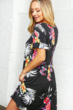 Floral Print Short Ruffle Sleeve Pocketed Dress