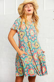 Multi Print Ruffle Sleeve Pocketed Dress